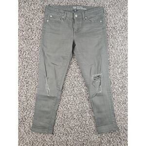 Gap Womens Sz 6 Girlfriend Fit Denim jeans Olive Green Distressed